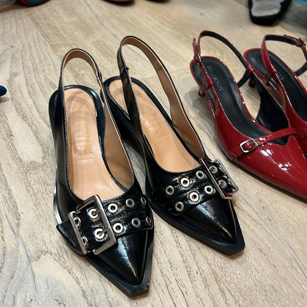 Ganni Black buckle slingback. Worn only once!